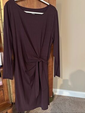 NWOT Lands' End Long-Sleeve Knot-Front Dress - Plum